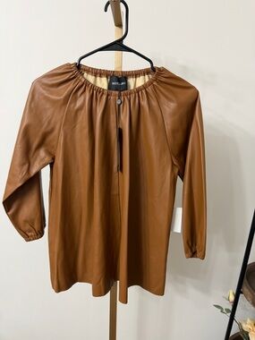 Dolce Cabo Brown Faux Leather Long Sleeve Blouse
